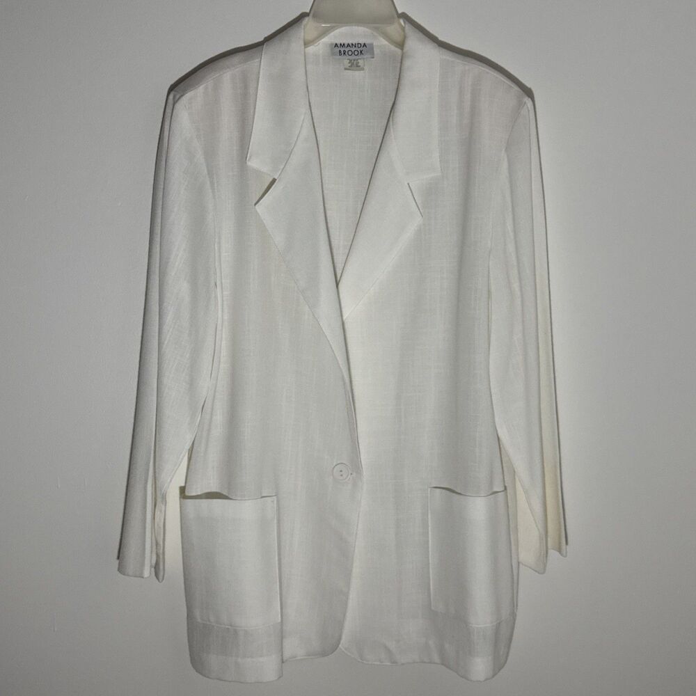 Amanda Brook Vintage Ivory White Single Button Oversized Blazer Jacket X-Large